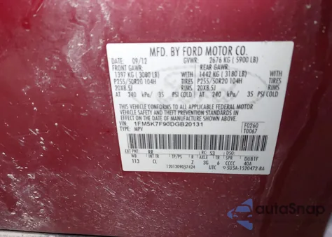 2013 Ford Explorer Limited from USA, damaged, VIN 1FM5K7F90DGB20131